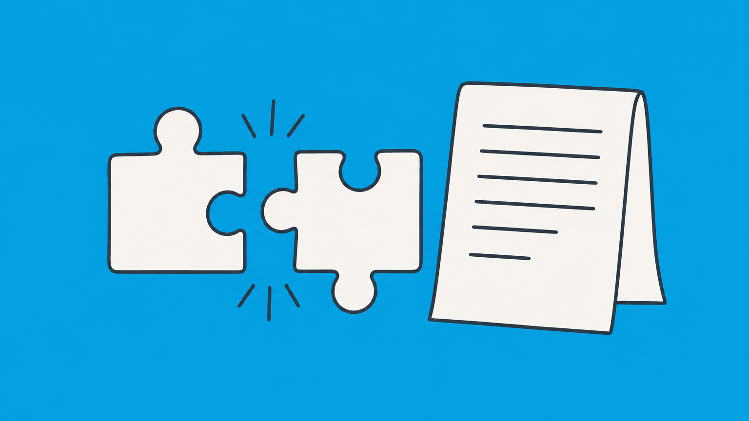 Flat illustration of separated puzzle pieces, a contract page, and an unplugged connector representing cancellation of contract.