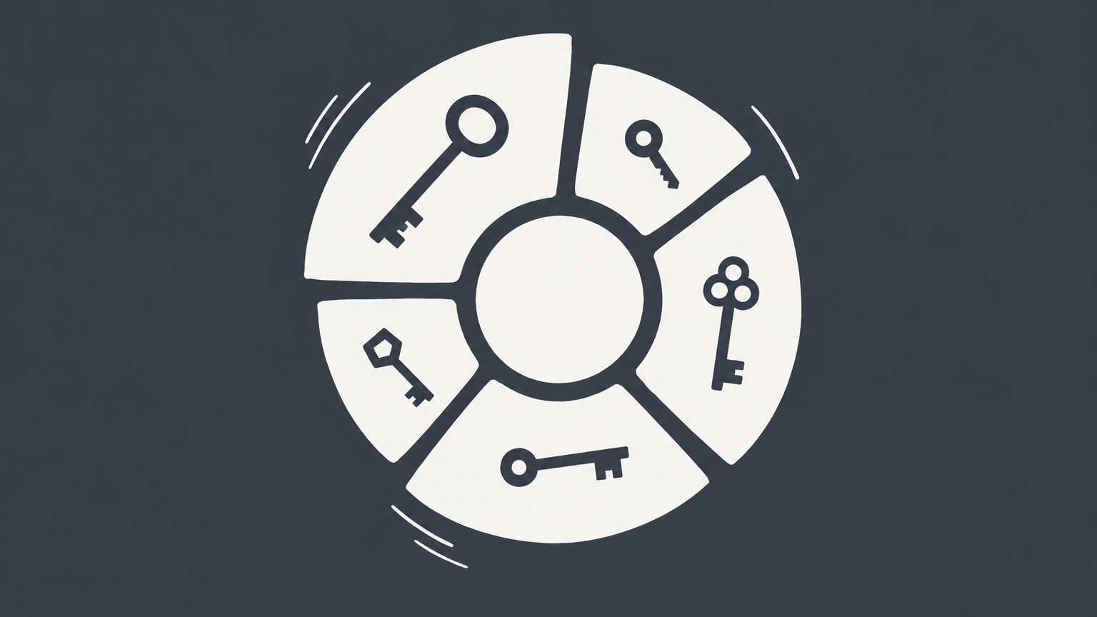 Flat illustration of a segmented ownership hub connected to voting and management controls representing LLC ownership.