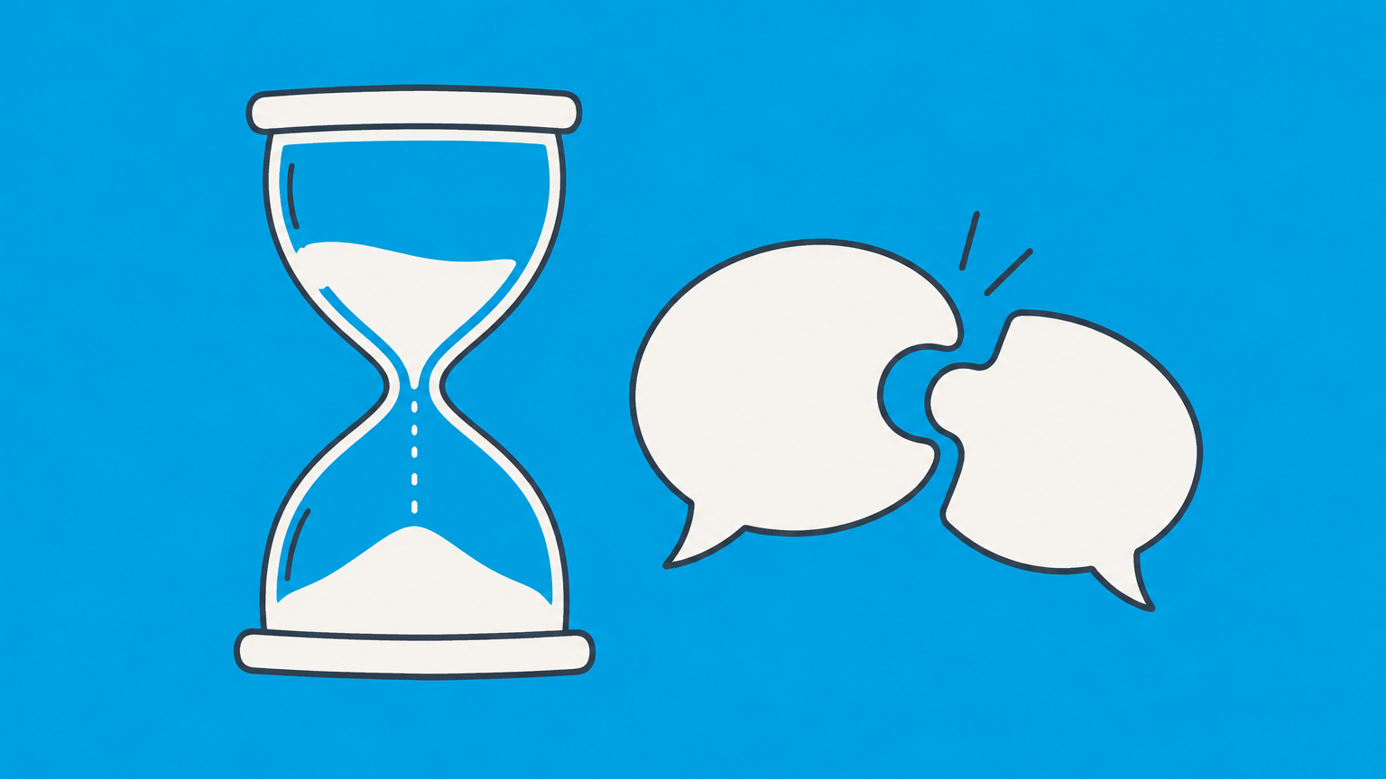 Flat illustration of an hourglass beside separating speech bubbles representing the time limits for enforcing a verbal agreement.