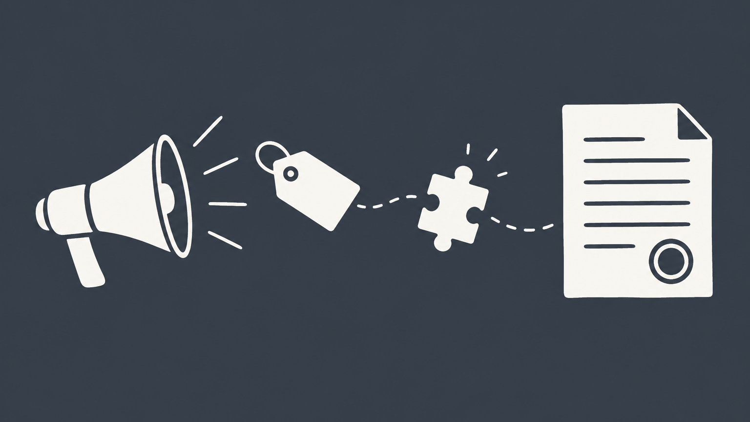 Flat illustration of a megaphone projecting a price tag toward an incomplete contract to represent whether an advertisement is a contract offer.