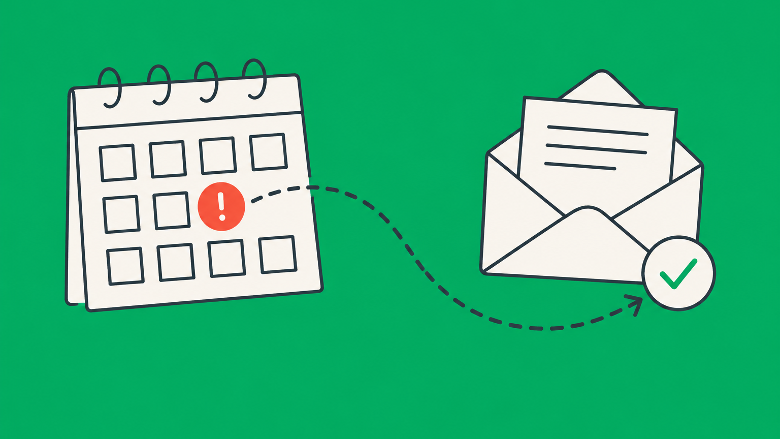 Flat illustration of a calendar, IRS notice envelope, and cleared checkpoint representing S corp late filing penalty abatement.