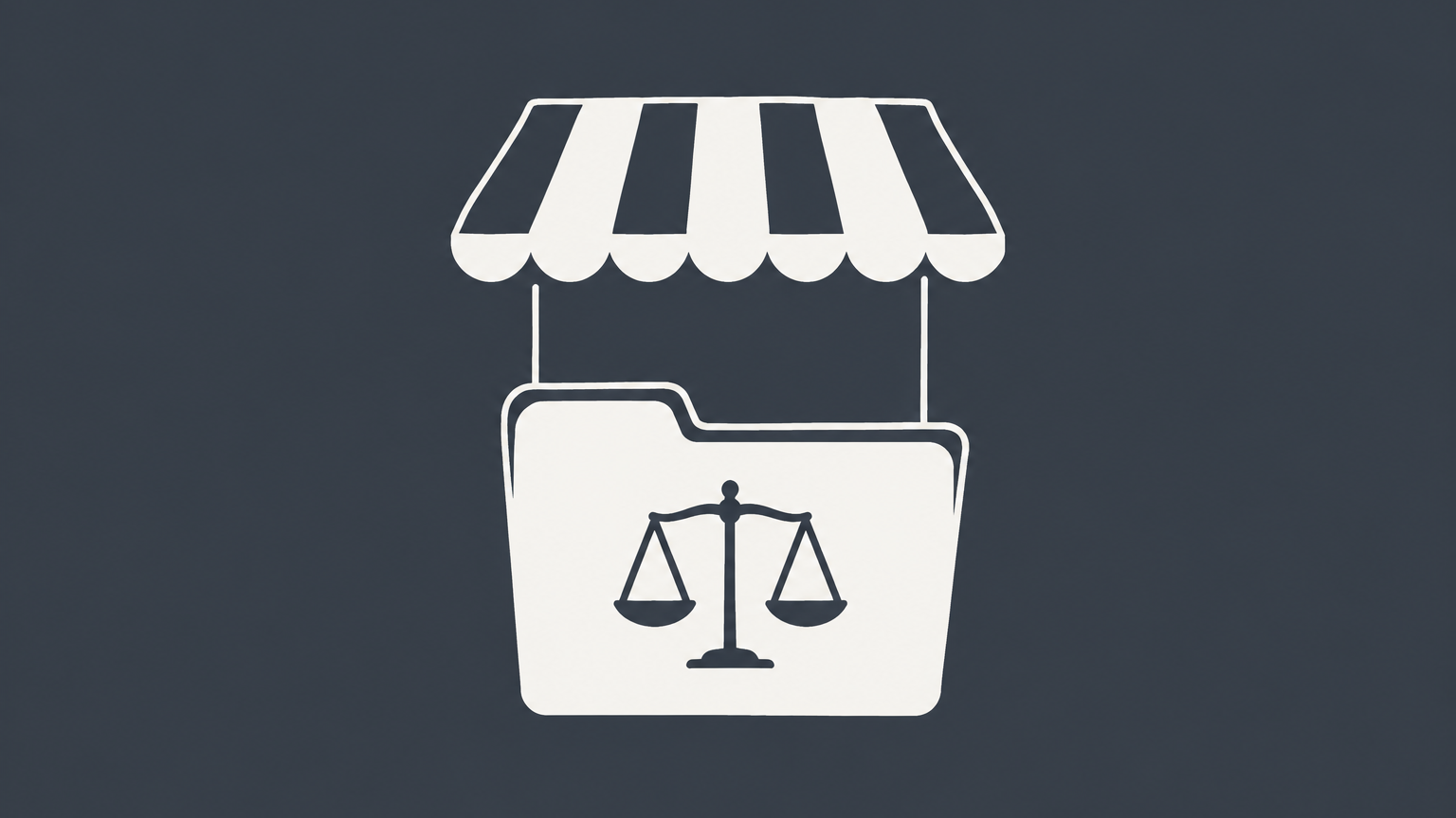 Flat illustration of a branded storefront awning attached to an underlying business folder, representing a DBA used by a legal business.