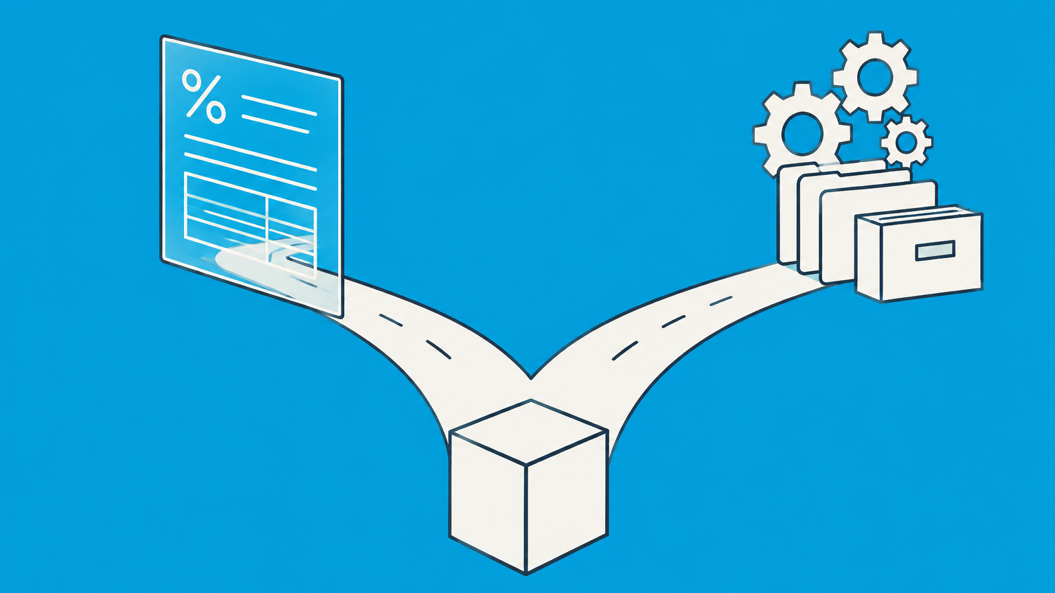 Flat illustration of an LLC cube choosing between a transparent tax path and a structured payroll path for LLC disregarded entity versus S corporation taxation.