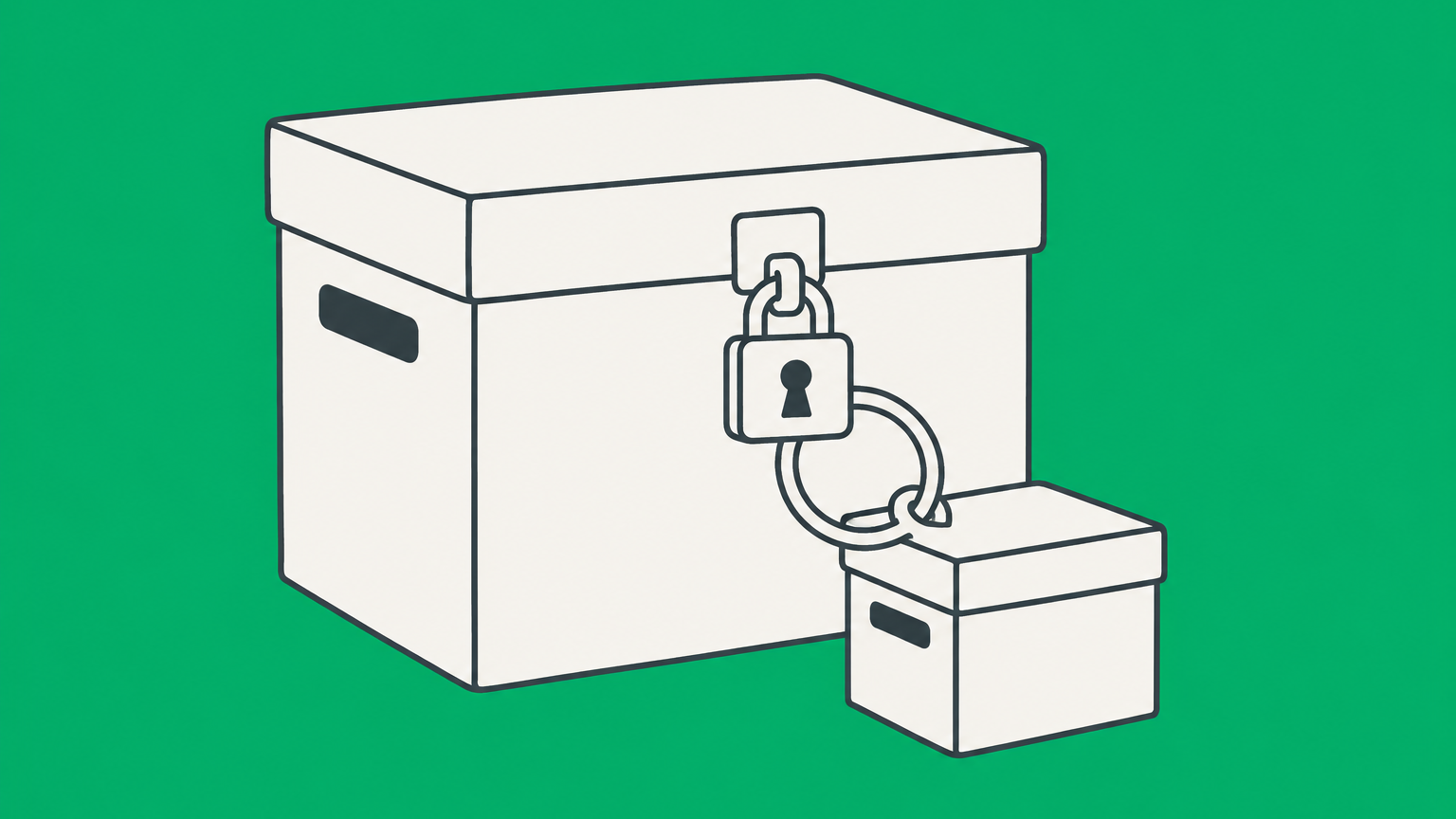Flat illustration of a large filing box containing a smaller box linked by one ownership ring to represent an S corporation and its qualified subsidiary.