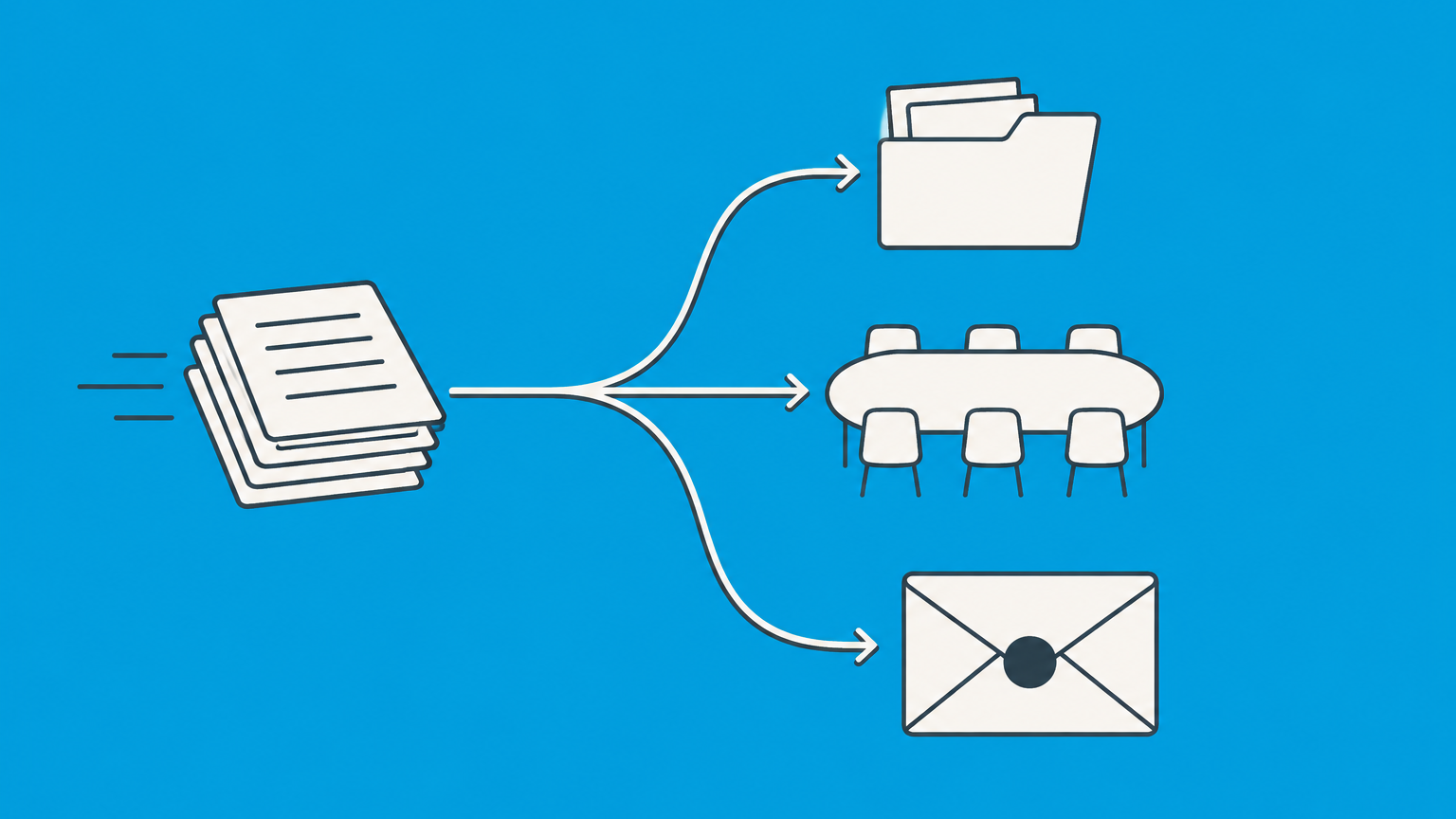 Flat illustration of contract pages moving through procedural checkpoints representing the AAA Commercial Arbitration Rules.