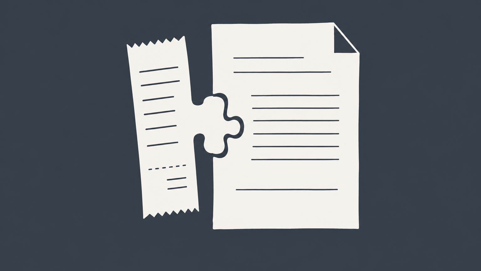 Flat illustration of a receipt and agreement connected by a puzzle piece to represent whether a receipt is a contract.