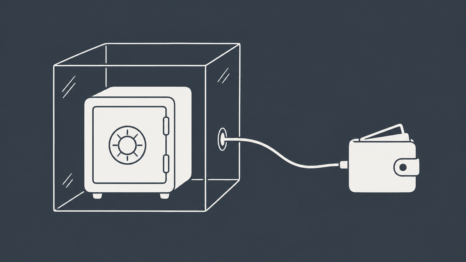 Flat illustration of a business safe protected by a transparent barrier with one cable reaching a personal wallet, representing LLC member liability for debt.