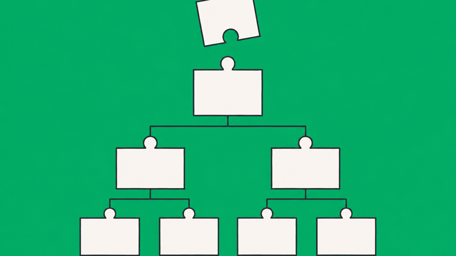 Flat illustration of nested company boxes and ownership connectors representing an S corp holding company structure.