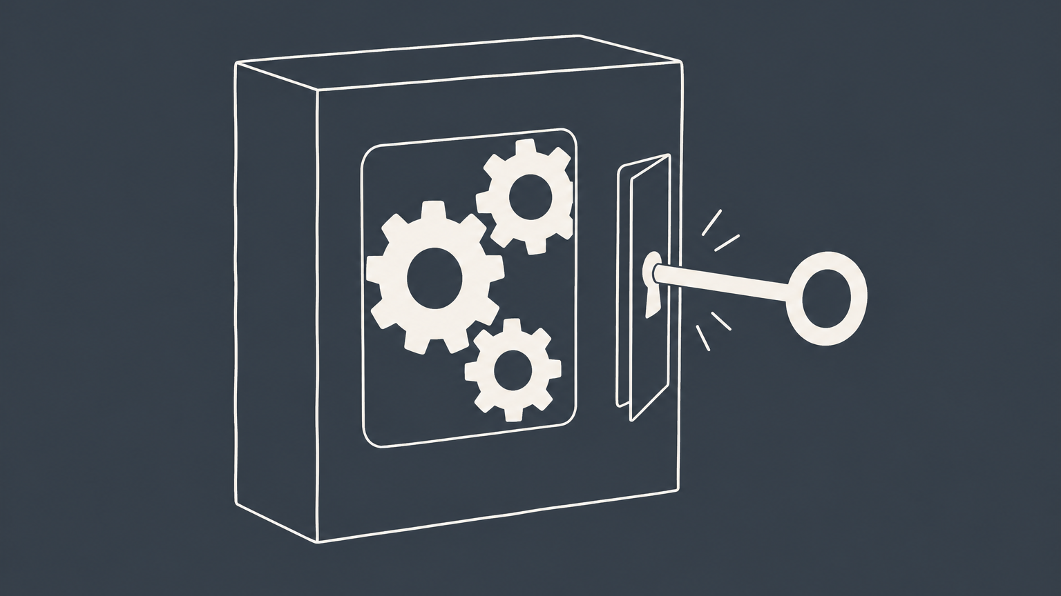 Flat illustration of a sealed software box and limited-access key representing a proprietary license.