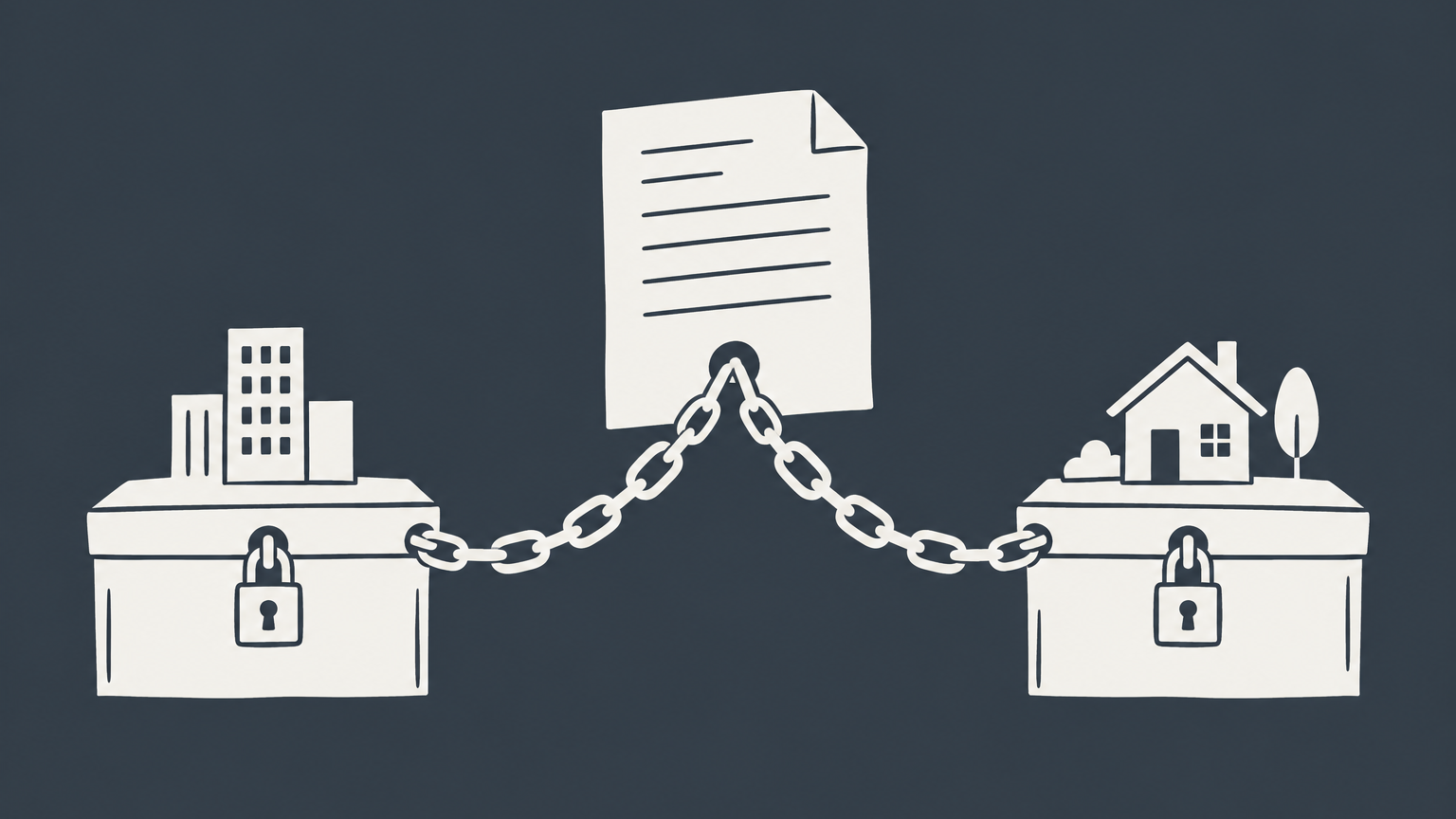 Flat illustration of separate business and personal asset boxes connected by a guarantee chain, representing how LLC bankruptcy can affect personal credit.