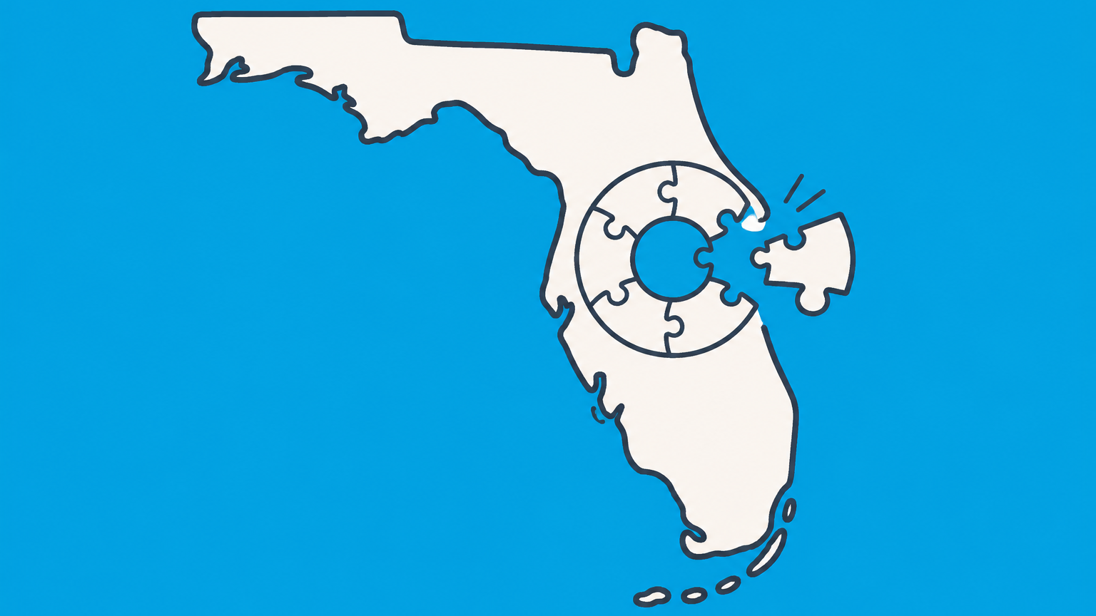 Flat illustration of a new interlocking tile joining a ring inside a Florida outline to represent adding a member to a Florida LLC.