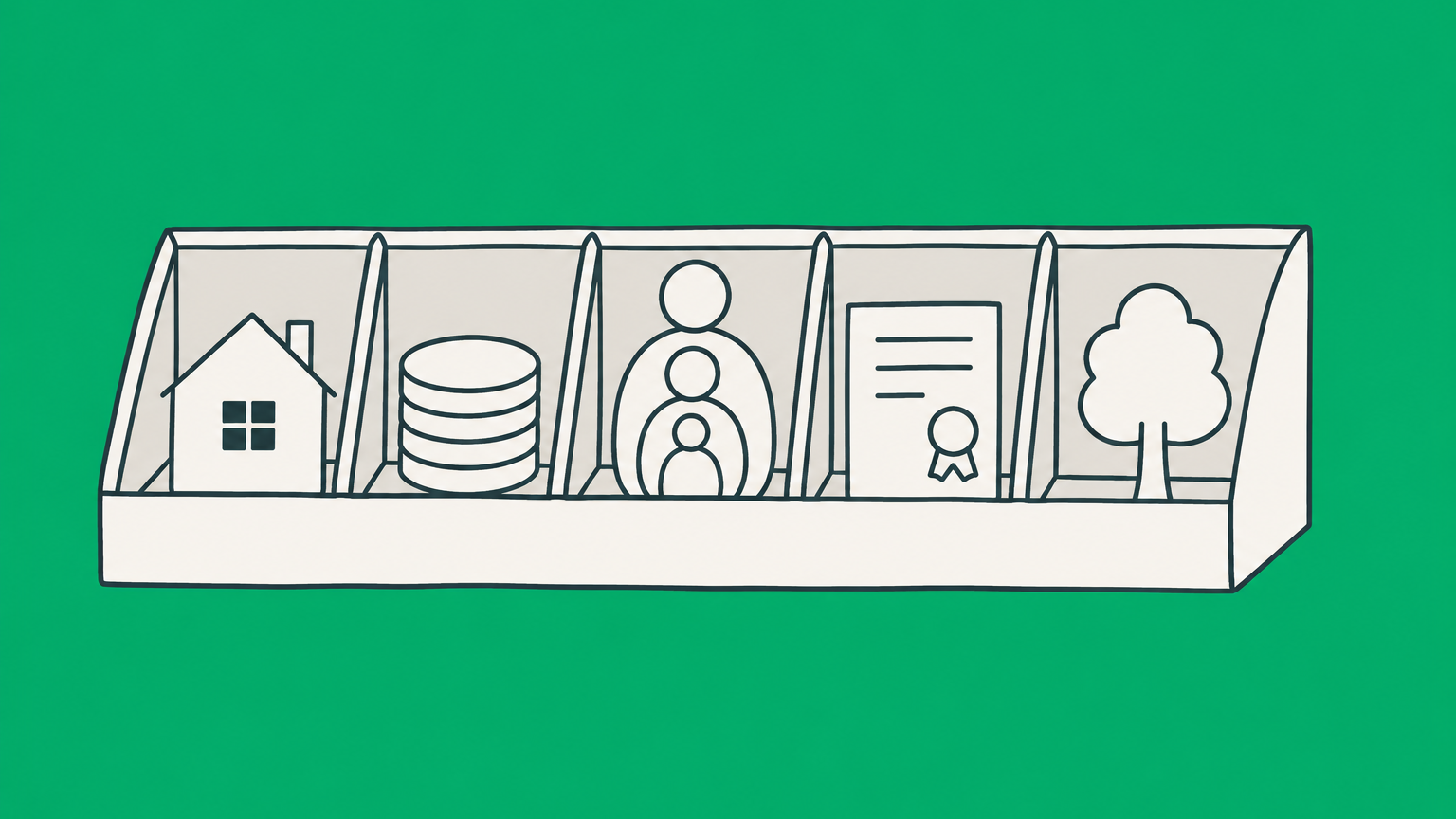 Flat illustration of ownership tokens arranged inside a capped compartment box representing the S corporation shareholder limit.
