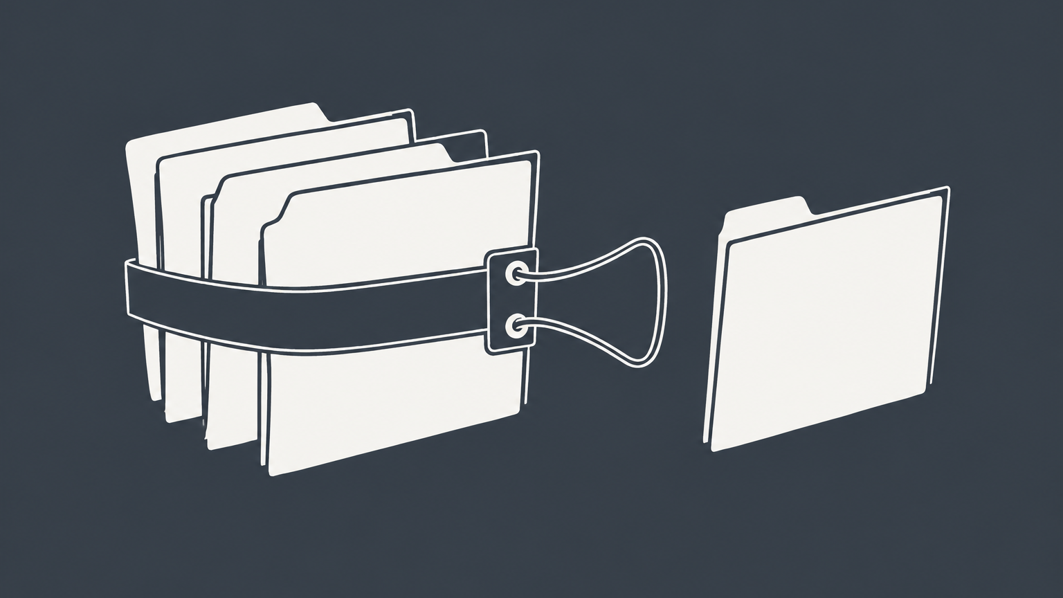 Flat illustration of a clasp closing several claim folders to represent a general release while a separate excluded folder remains open.