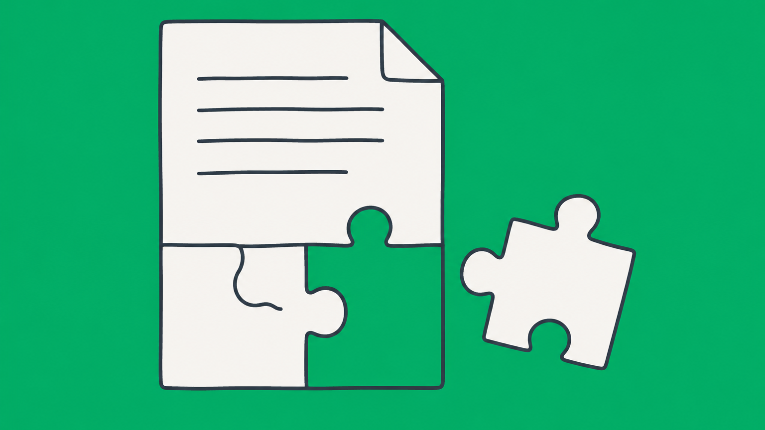 Flat illustration of a contract-shaped puzzle with fitting and nonfitting pieces representing capacity in contract law.