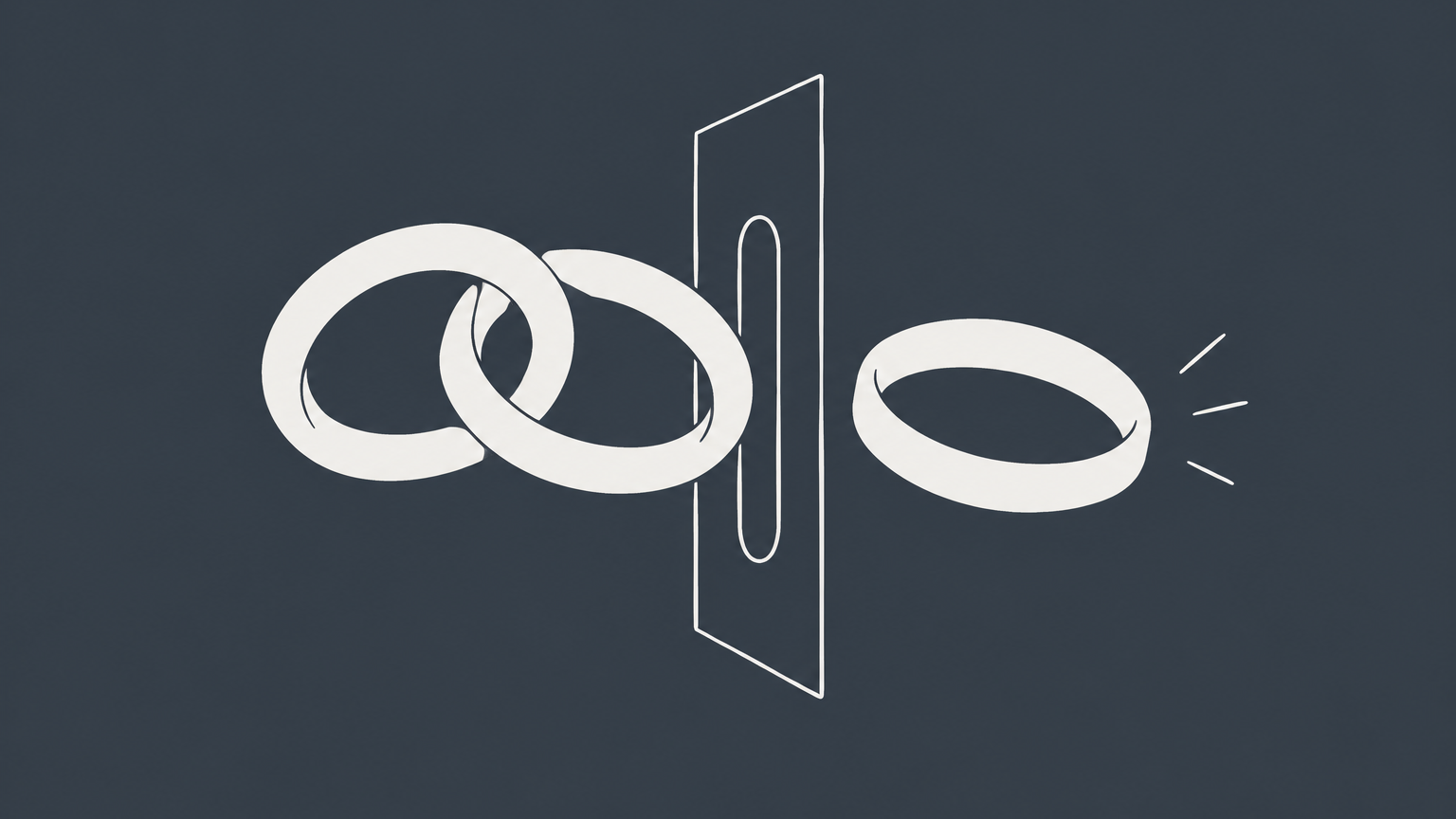 Flat illustration of two interlocked rings blocked from a stock-shaped slot, representing whether a partnership can own an S corporation.