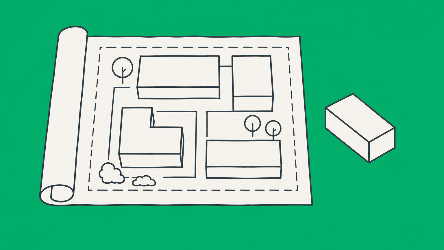 Flat illustration of a bounded project blueprint with organized work blocks representing a scope of work.