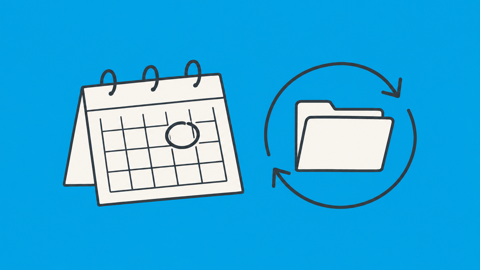 Flat illustration of a company folder and anniversary calendar inside a circular arrow representing MA LLC renewal and annual report filing.