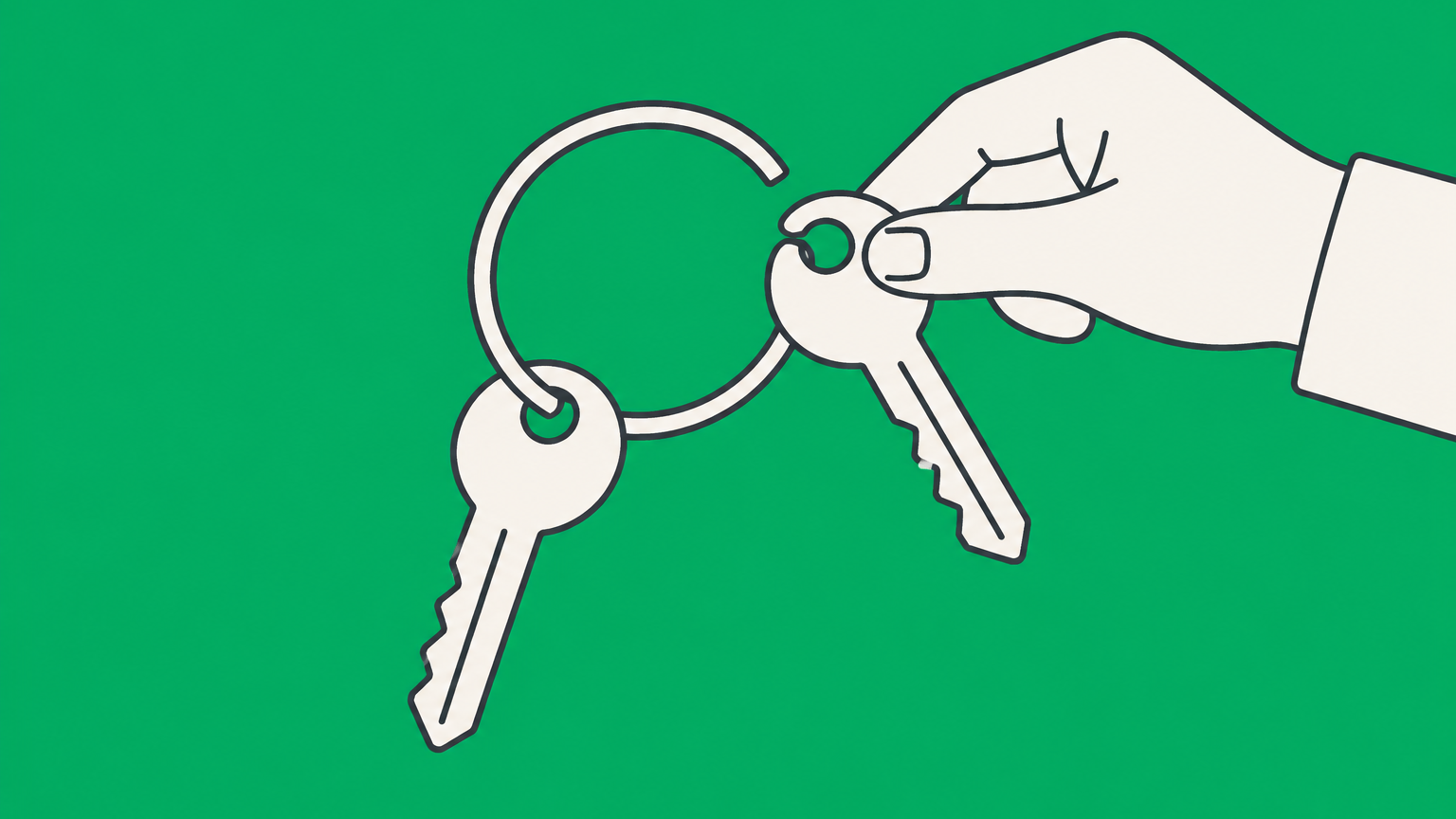 Flat illustration of an open keyring gaining a second key to represent adding a member to a single-member LLC.