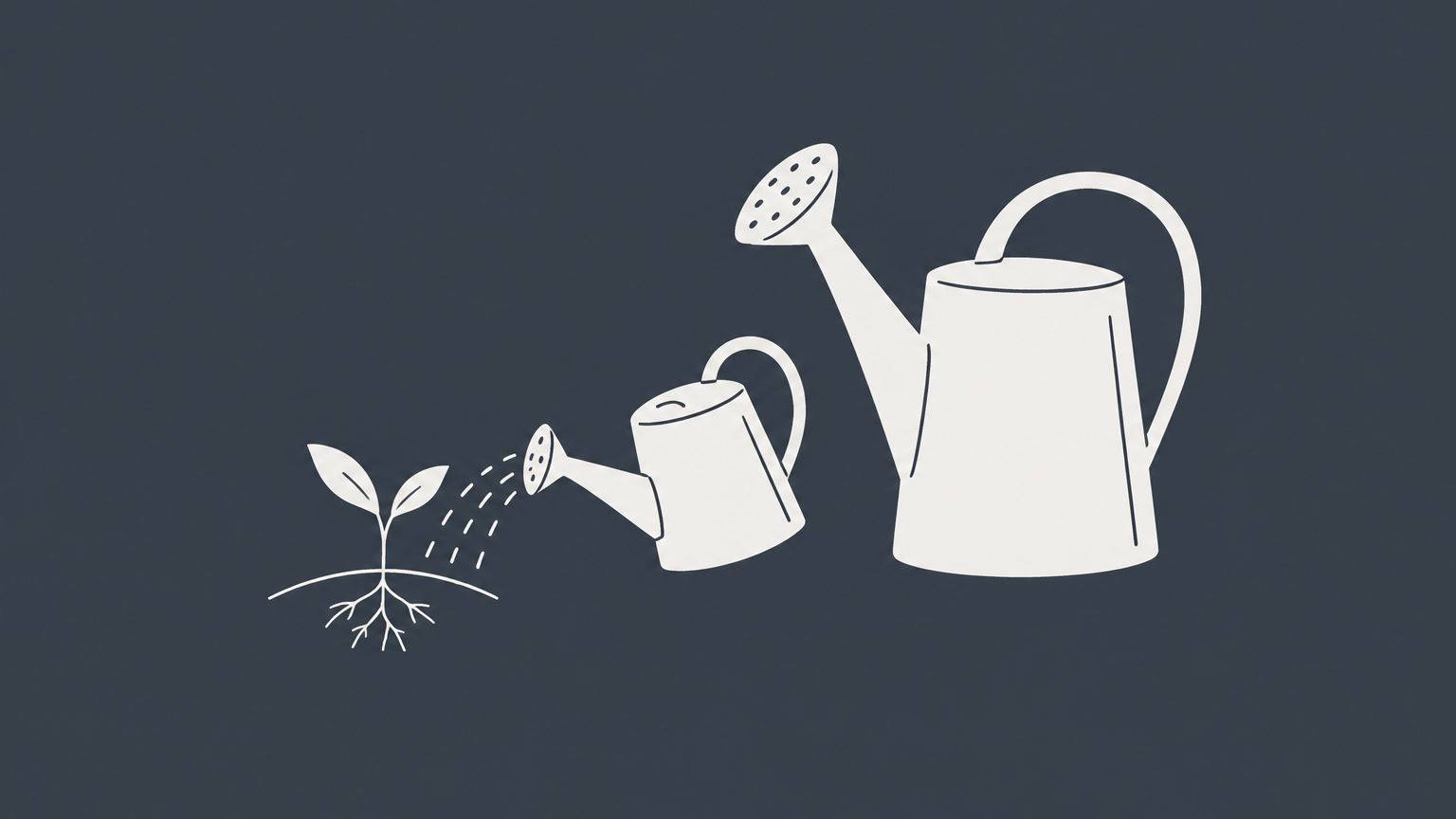 Flat illustration of a seedling with two staged watering cans representing pre-seed funding and seed funding.