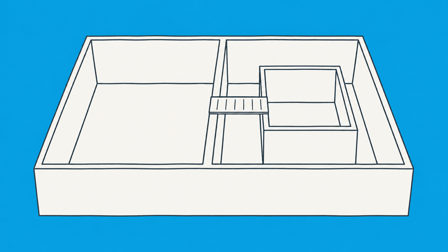 Flat illustration of nested company boxes separated by a divider with a narrow bridge representing subsidiary liability.