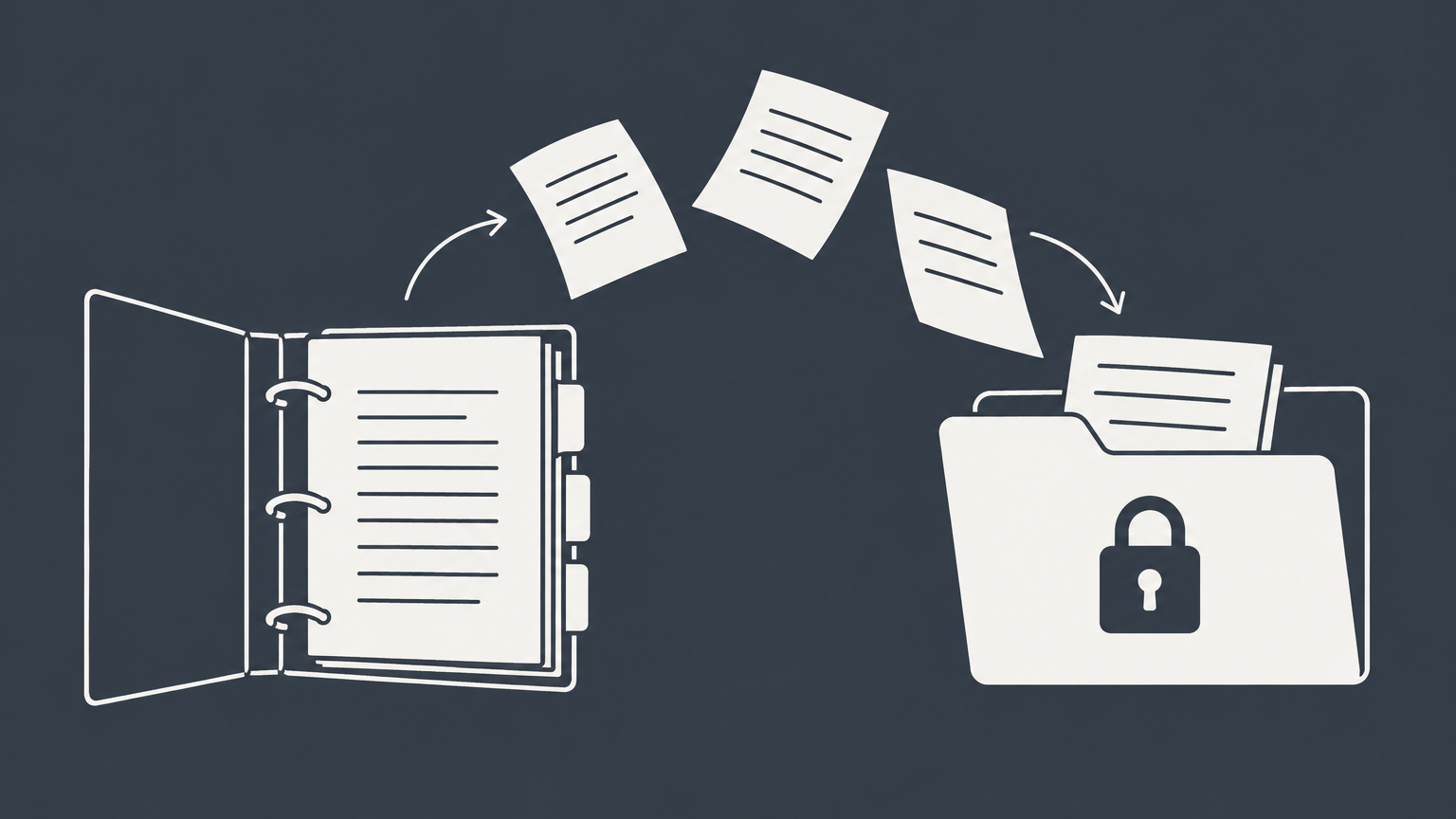 Flat illustration of an open binder and locked digital folder representing a corporate record book for an LLC.