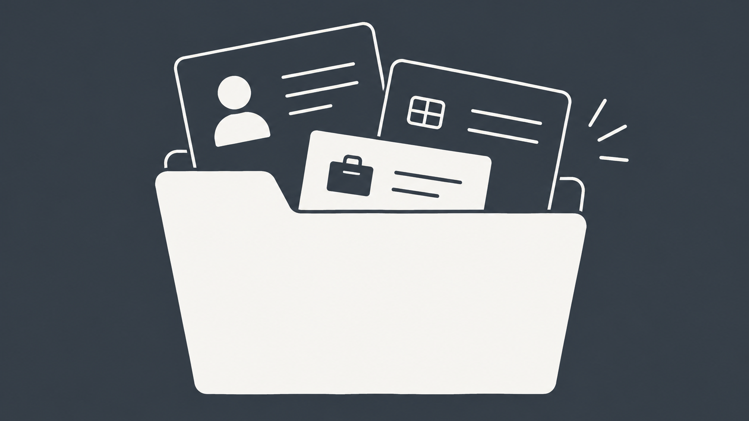 Flat illustration of a business identification card nested among several cards in a larger folder, representing EIN vs. tax ID.