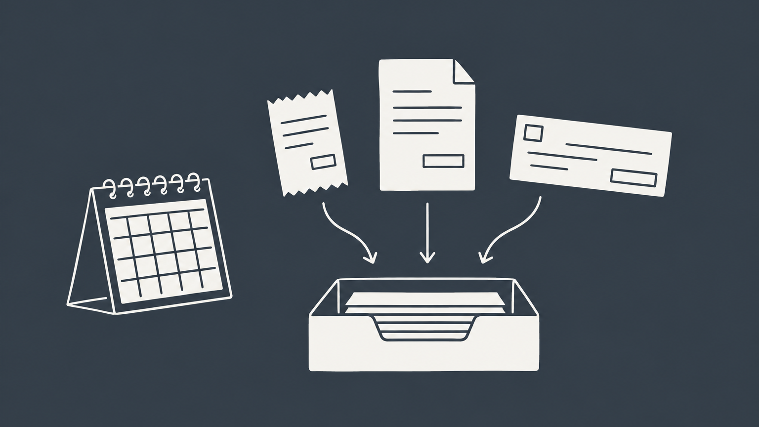 Flat illustration of a calendar and organized payment slips representing California LLC fee due dates.