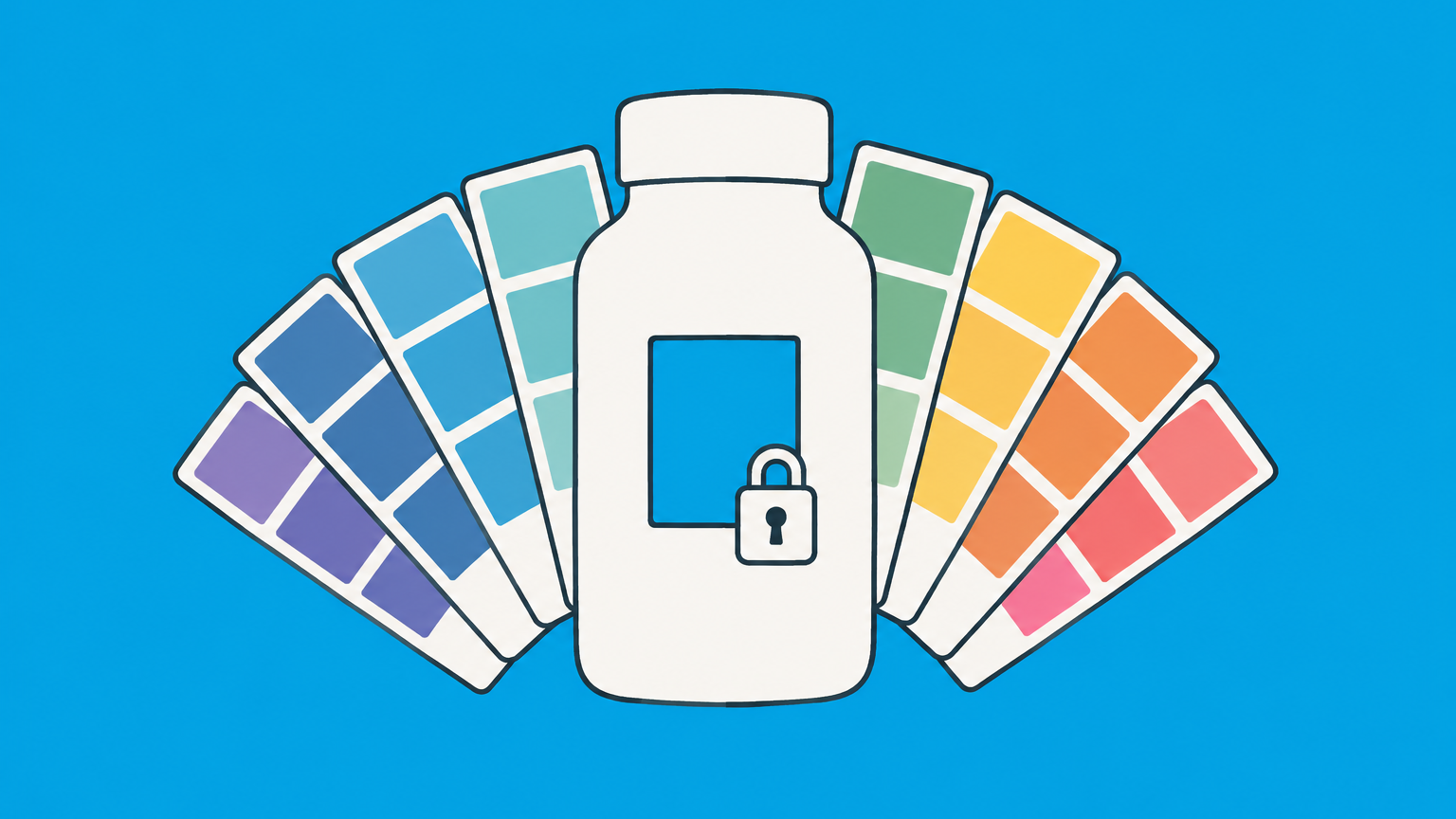 Flat illustration of a locked paint swatch within a product boundary representing the limited scope of trademark colors.
