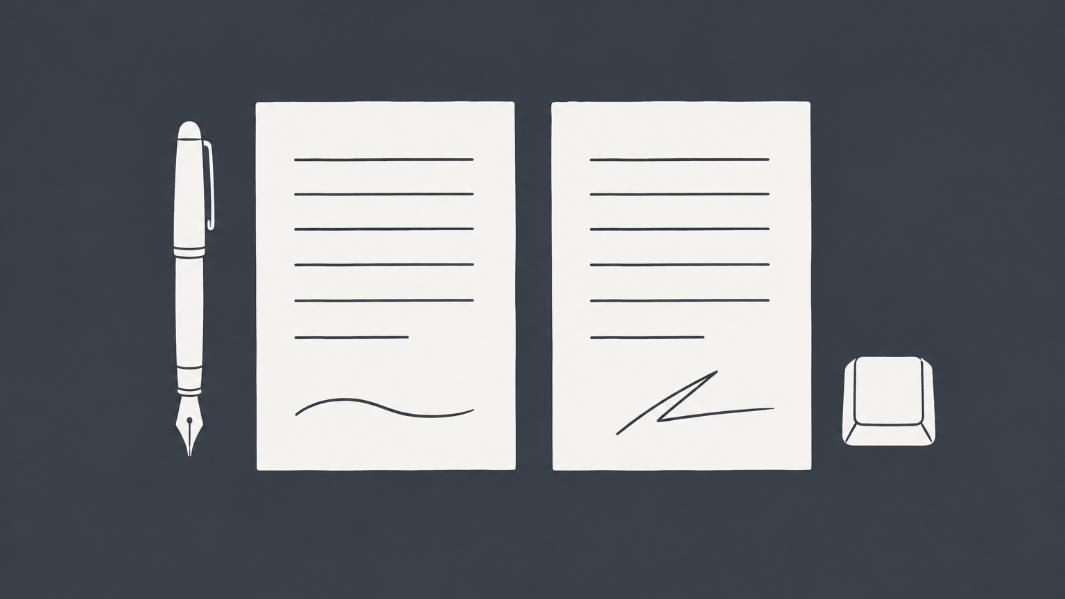 Flat illustration of matching paper documents with handwritten and typed signature marks representing a conformed signature.