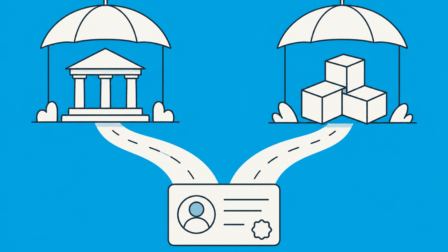 Flat illustration of a professional license at branching paths to two protected business structures representing PA vs LLC.