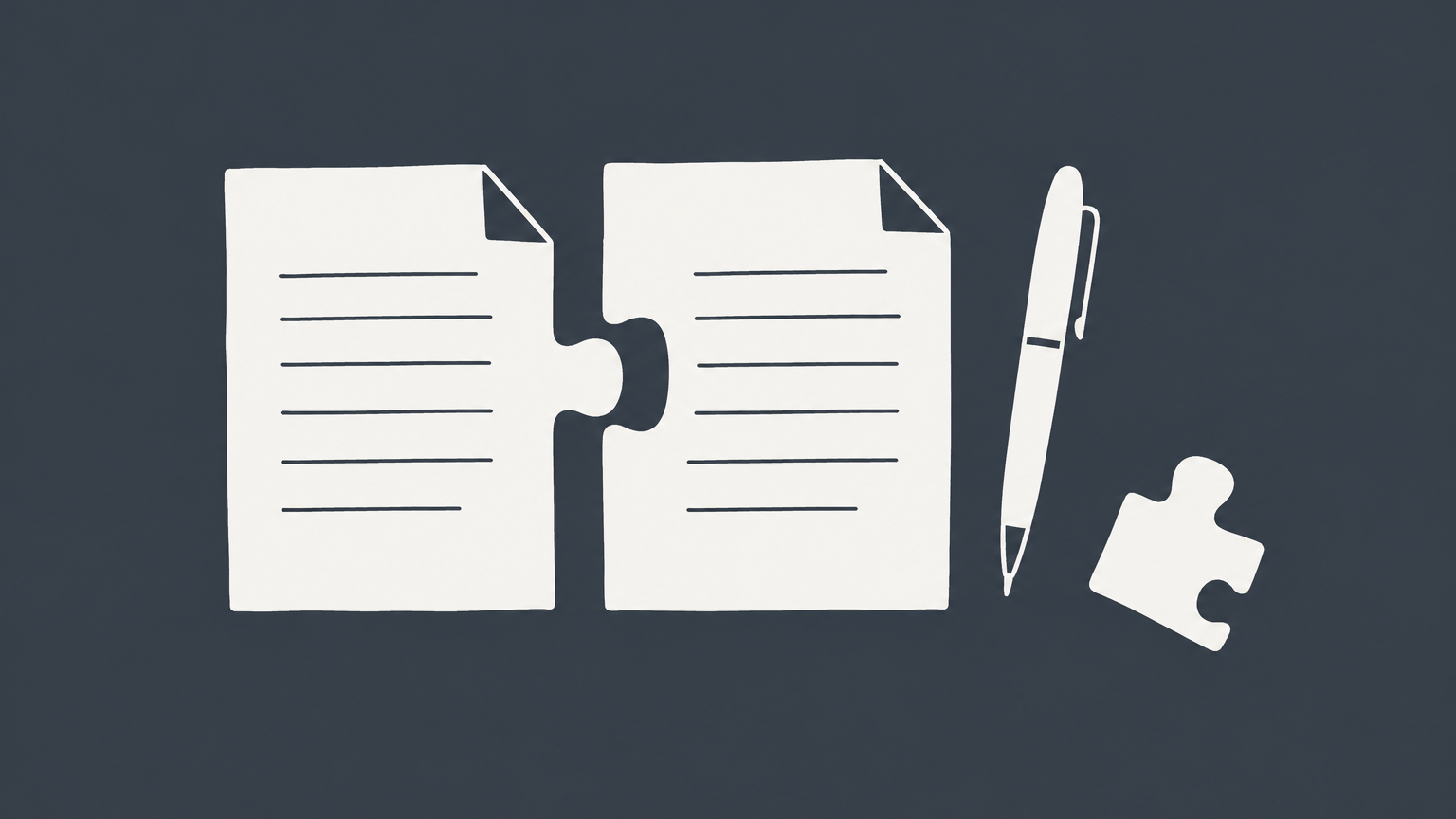 Flat illustration of two document sheets joined by interlocking tabs to represent what makes a document legally binding.
