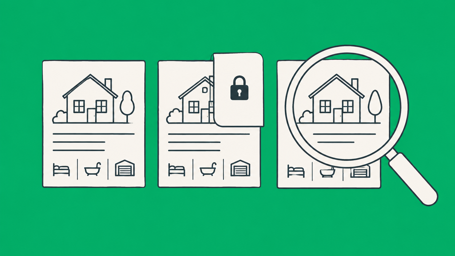 Flat illustration of a concealed sale-price tag on a property record representing non-disclosure states in real estate.