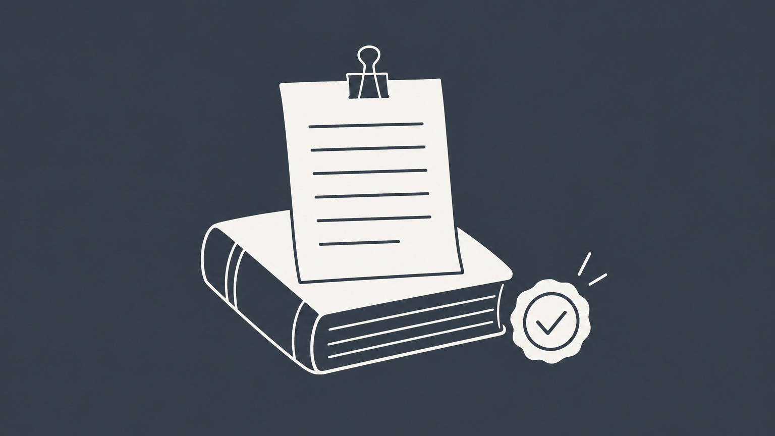 Flat illustration of a verified document clipped to a corporate record book representing a certified board resolution.