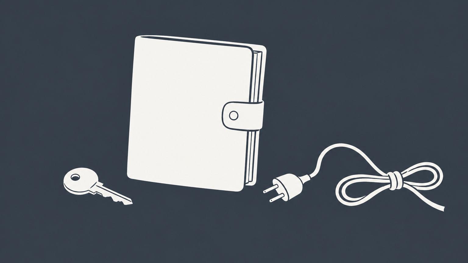 Flat illustration of a closed business folder, returned key, unplugged cord, and tied loose end representing dissolution of an LLC in New York.
