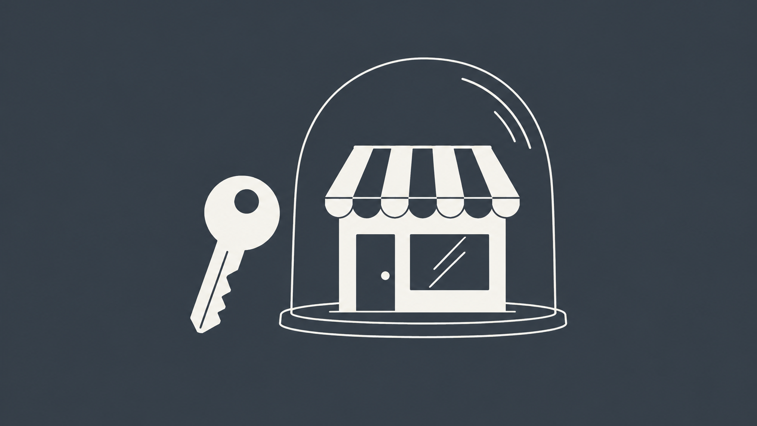 Flat illustration of a single key beside a protected storefront representing a single member LLC.