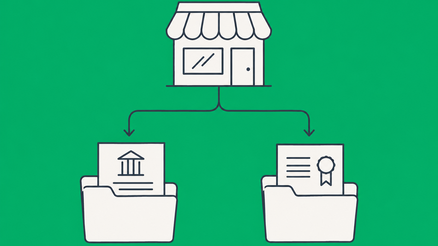 Flat illustration of a storefront choosing between a tax-election folder and an entity-conversion folder for converting an LLC to an S corp.