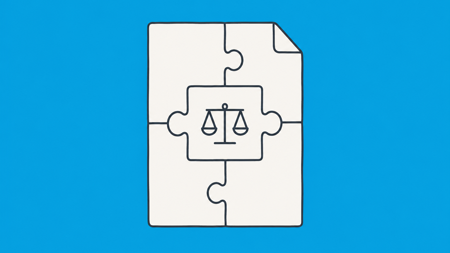 Flat illustration of a contract sheet, compass, open path, and blocked route representing legal purpose in contract law.