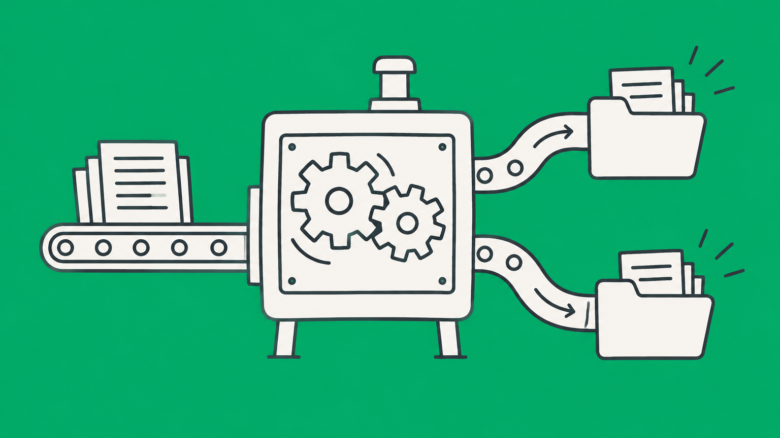 Flat illustration of two interlocking gears feeding two separate folders to represent qualified joint venture tax treatment.