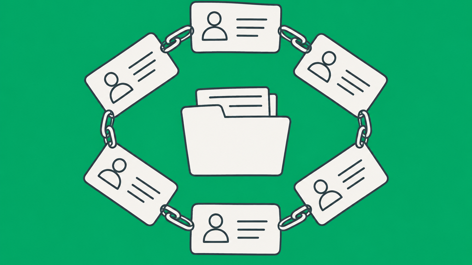Flat illustration of interlocking membership cards around a shared document folder representing California nonprofit mutual benefit corporation law.