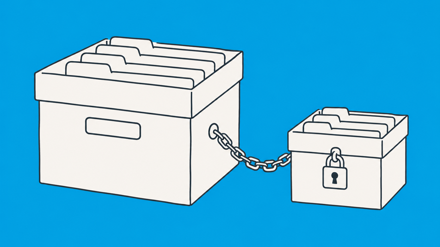 Flat illustration of a large filing box connected to a separate locked box representing a corporation owning an LLC.