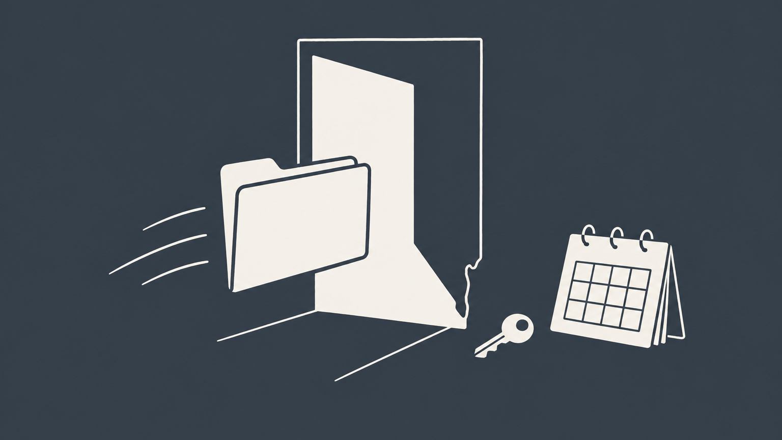 Flat illustration of a filing folder passing through a Nevada-shaped doorway to represent forming an LLC in Nevada.
