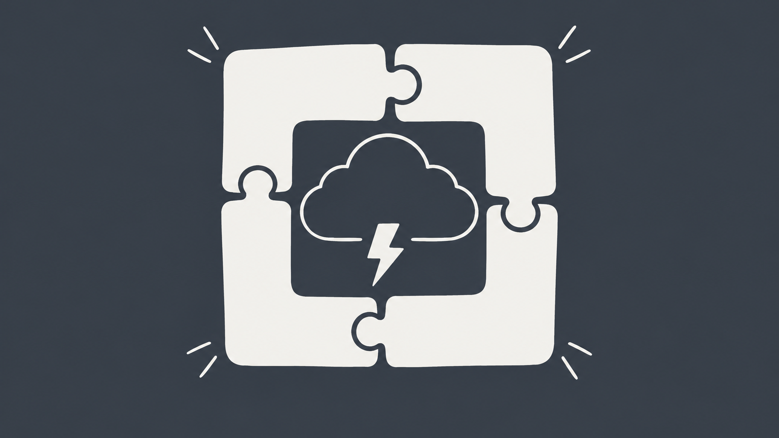 Flat illustration of four interlocking tiles surrounding a storm cloud to represent the four IIED elements in an intentional infliction of emotional distress claim.
