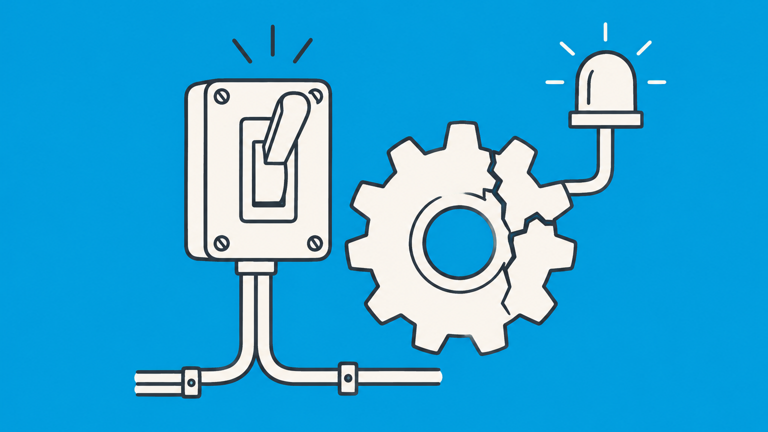 Flat illustration of a safety switch left on beside a cracked machine gear and warning light, representing willful negligence.