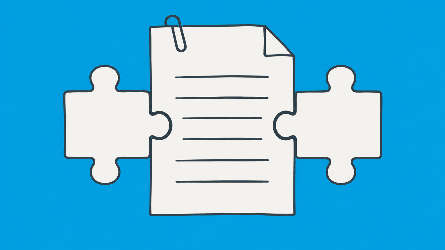 Flat illustration of two interlocking puzzle pieces secured to a document, representing a binding agreement.