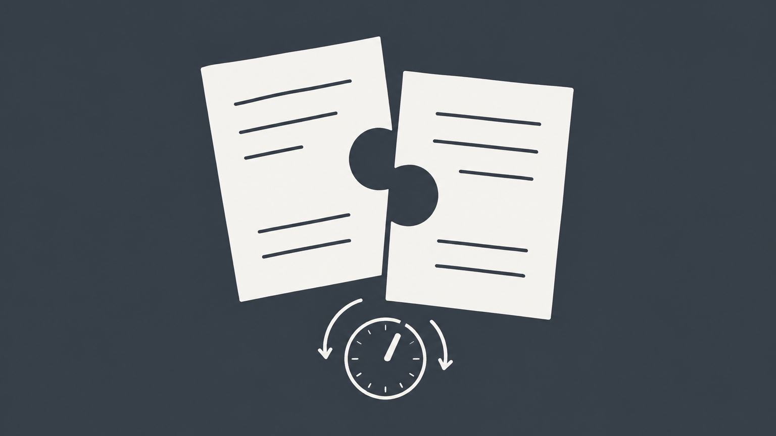 Flat illustration of two mismatched contract pages being aligned to represent reformation of a contract.