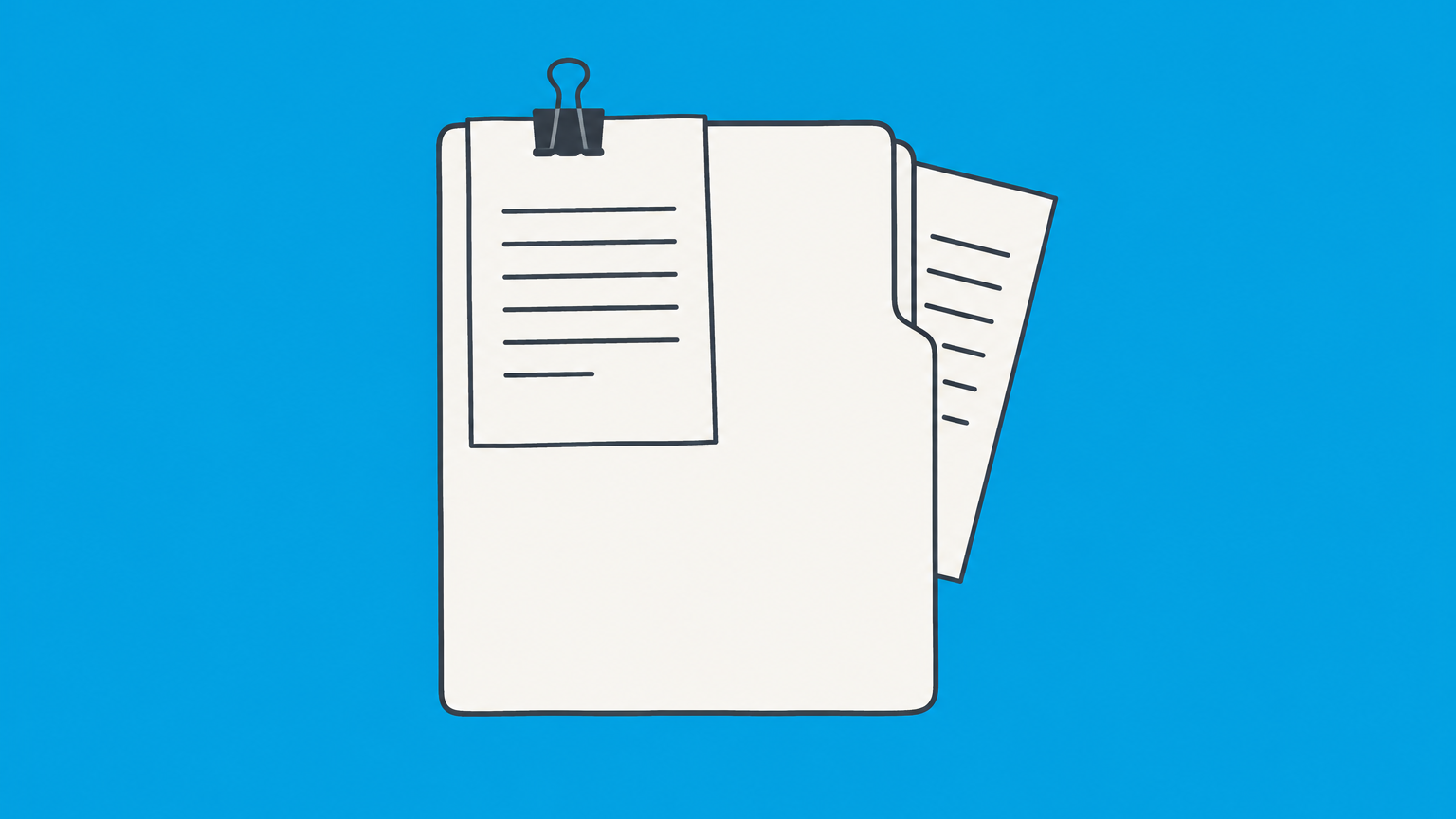 Flat illustration of a contract folder with an internal supporting sheet and an externally clipped supplement representing addendum vs exhibit.