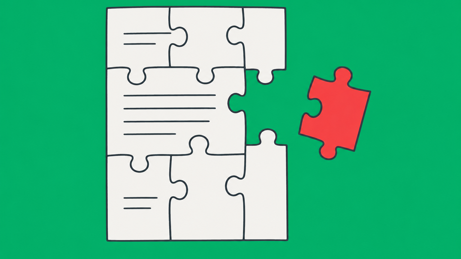 Flat illustration of a contract puzzle with an unlawful piece removed to represent illegality in contract law.