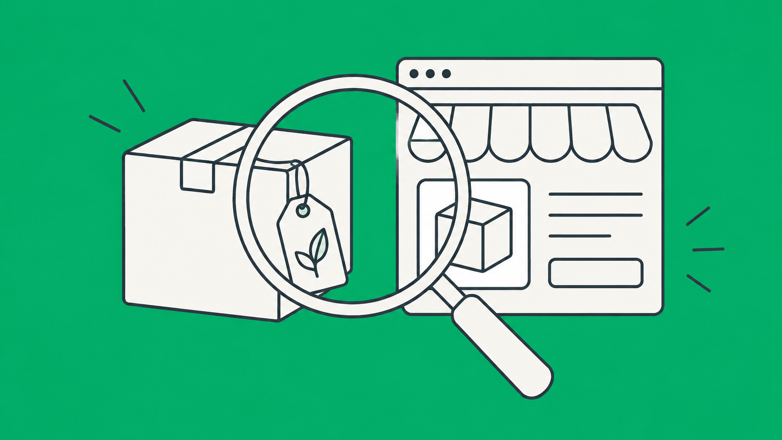 Flat illustration of a product package and online storefront being examined as trademark specimens.