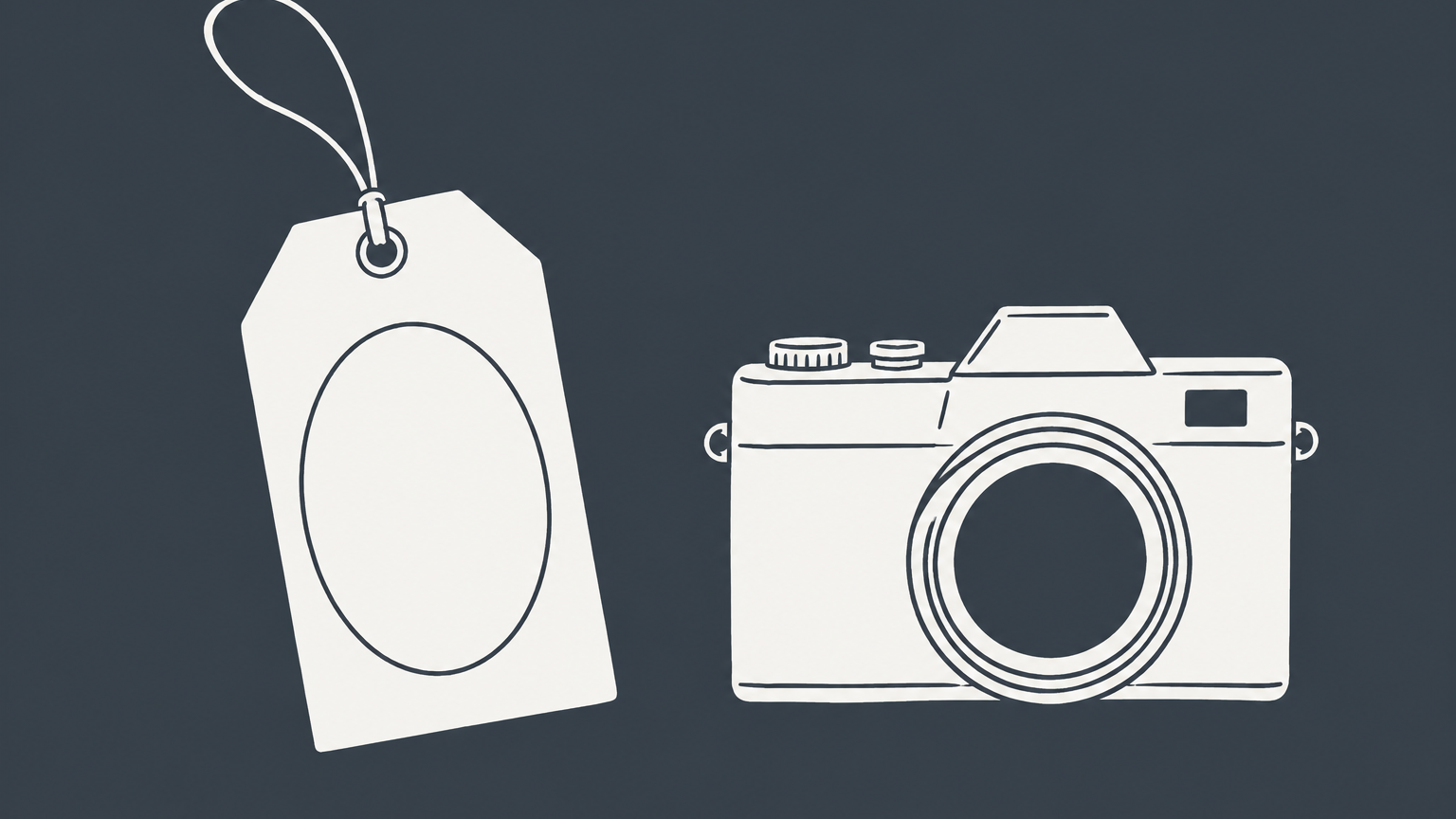 Flat illustration of a blank cameo on a product tag beside a photograph, representing trademark and copyright protection for a face or likeness.