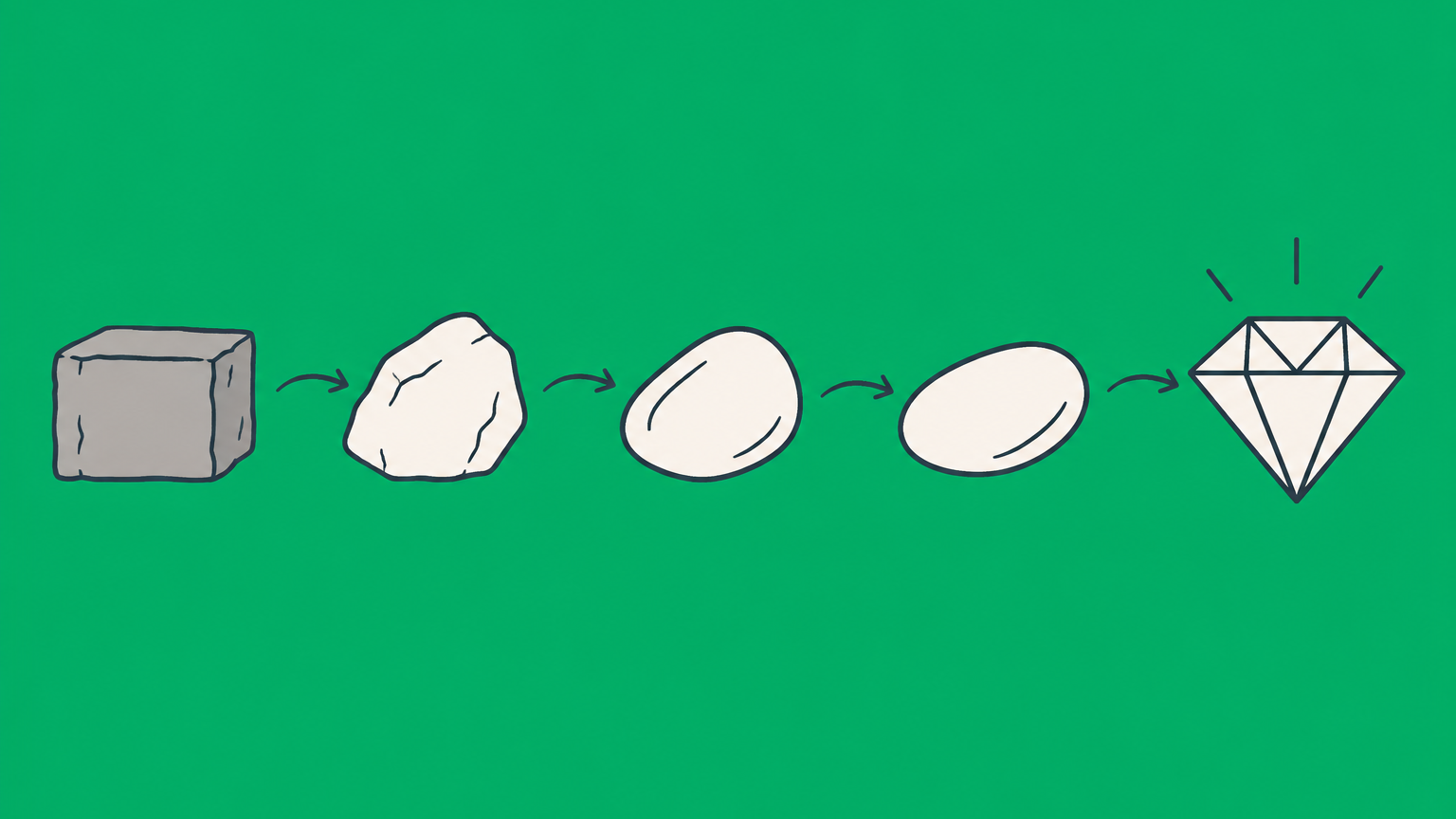 Flat illustration of five stepping stones progressing from a plain block to a unique gem to represent the trademark distinctiveness spectrum.